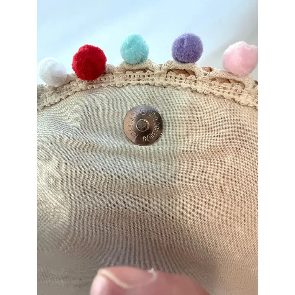 SHIRALEAH Chicago Straw Envelope Clutch Woven Pompom Trim Boho Resort Summer Bag - Picture 3 of 5